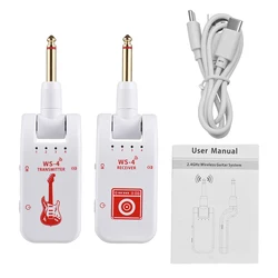 Wireless Guitar Audio Transmitter & Receiver with Rechargeable 2.4G Real - Time Plug and Play Transmission (White)