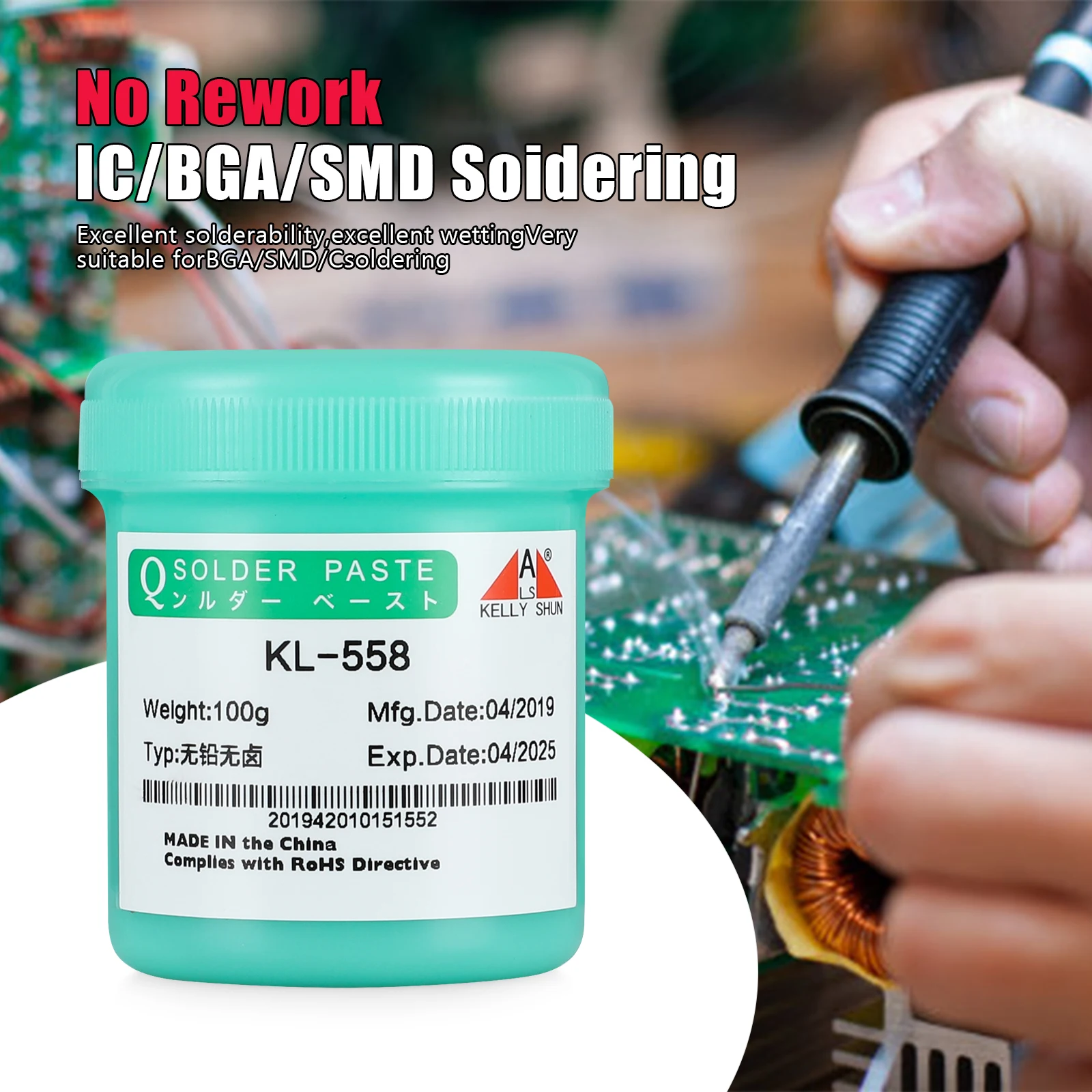 KELLSHUN 무연 KL-558 칩 납땜용 솔더 용접 플럭스, LED BGA SMD PGA PCB DIY 수리 도구 주석 페이스트, 100g