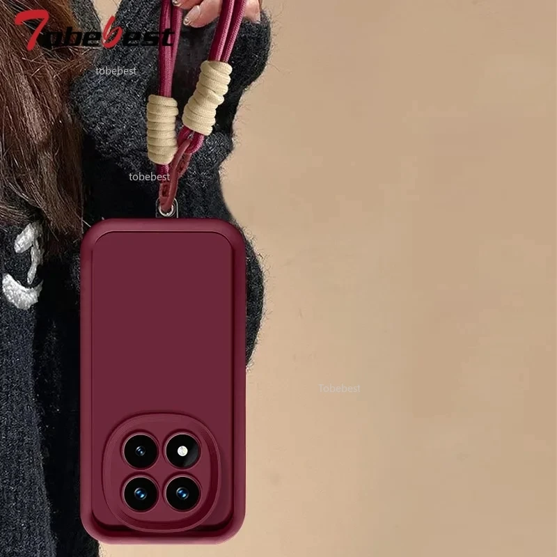 Silicone Case with Lanyard Wrist Strap - Solid Color Soft Back Cover
