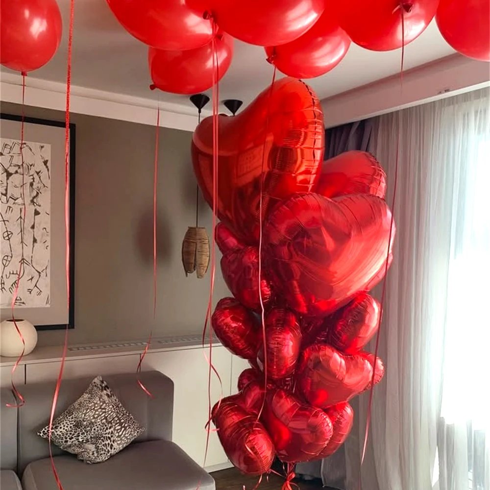 12 Stück herzförmige Folienballons, 45,7 cm, rot, cremefarben, beige, Liebesherz, Folienballons für Valentinstag, Hochzeit, Geburtstag, Party-Dekoration – Detail 8