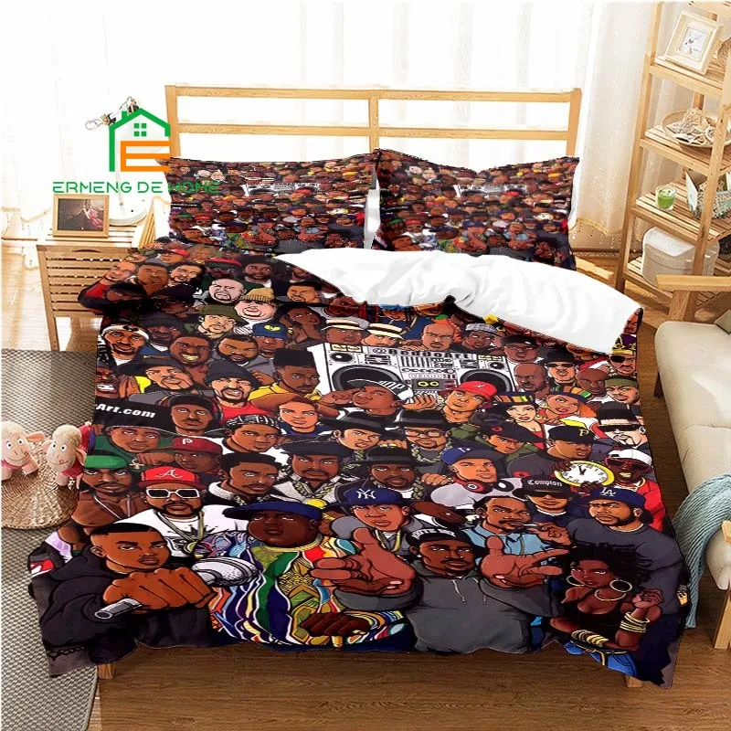 

European and American Rapper Rock Singer Pattern Duvet Cover Set Pillowcase Bedding Set AU,EU,US Size for Bedroom Decor