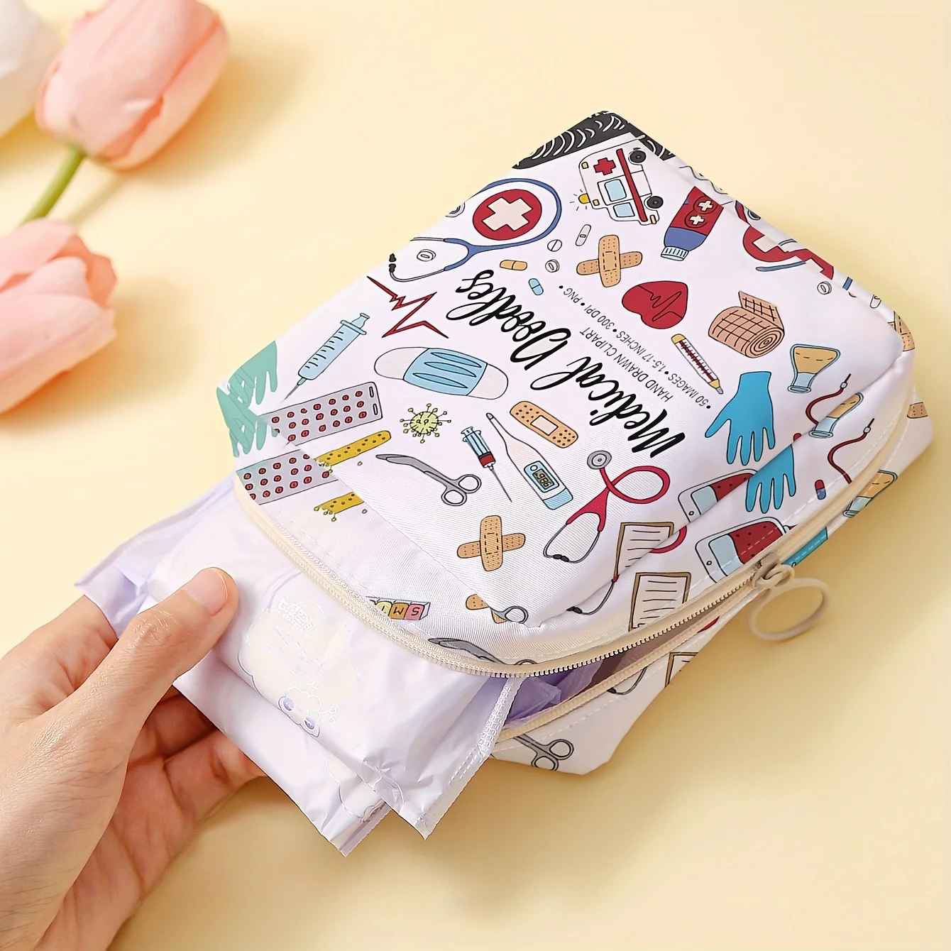 1 pc Medical printed sanitary napkin storage bag, lightweight tissue bag for women's products, sanitary tissue bag