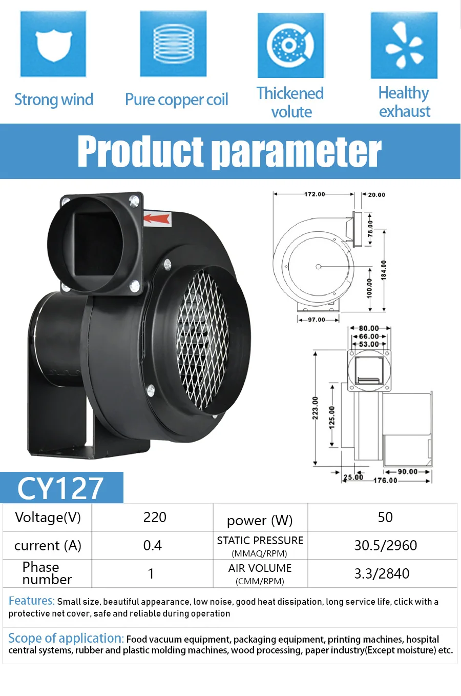 poderoso industrial exaustão ventilador fluxo cruzado caracol