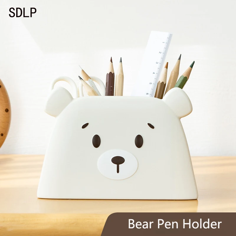 

Cute Bear Student Thickened Pen Holder Pencil Storage Box Large Capacity Creative Desktop Stationery Rubber Organizer School