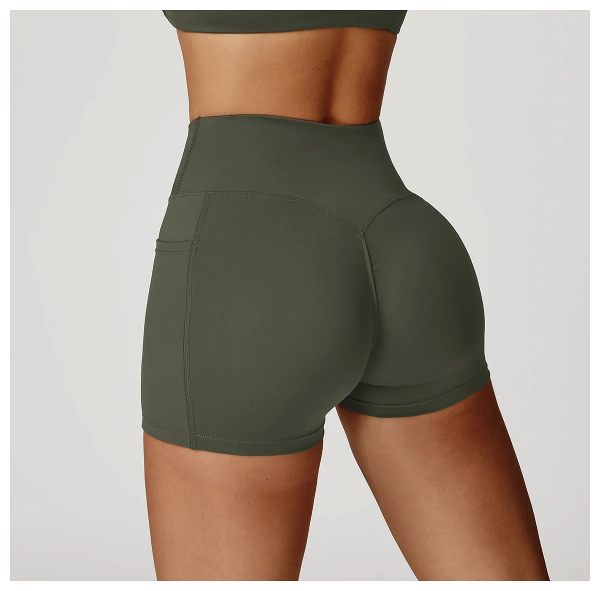 Legging Court Sport Femme Taille Haute avec Poches