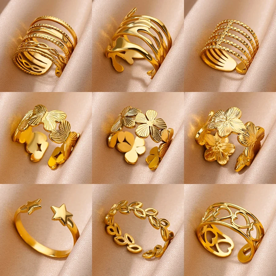 Stainless Steel Rings for Women Aesthetic Geometric Ring Wedding Jewelry Finger Accessories