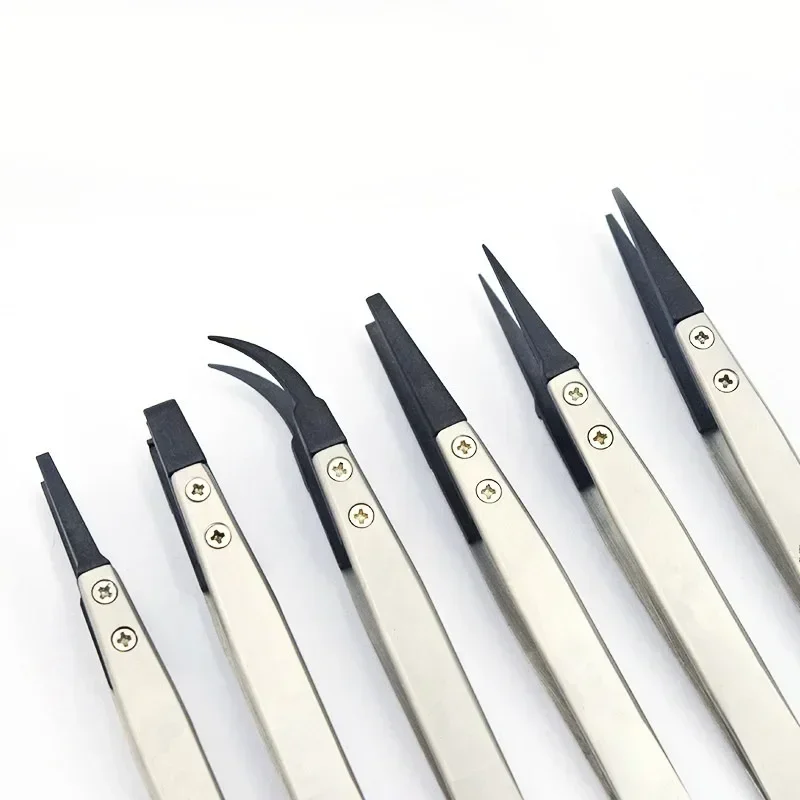 Watch Hands Installation Work Tweezers Straight Elbow Handle Stainless Antistatic Plastic Tweezers ESD-259 ESD-259A ESD-7A 5PC