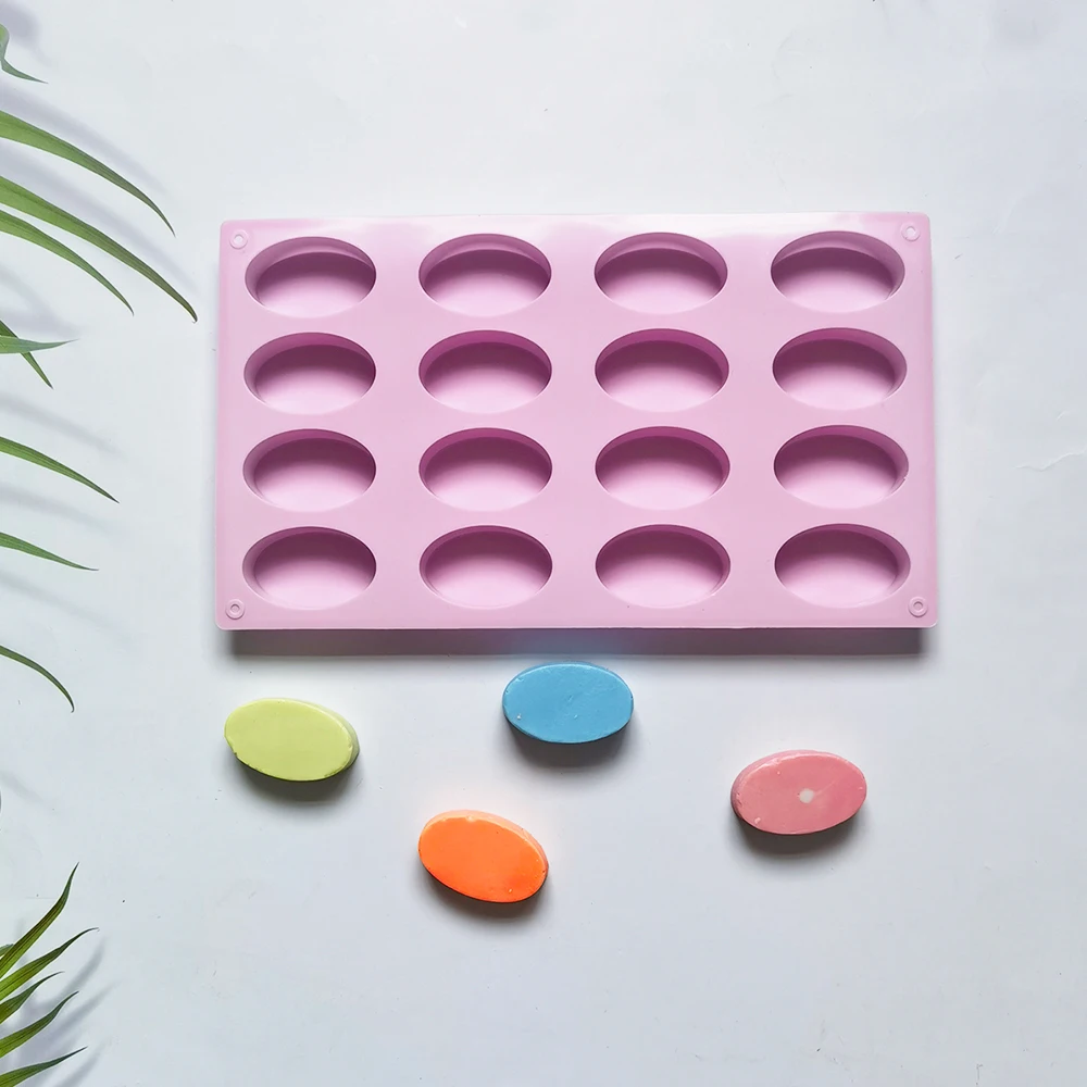 Silicone Mold Baking Mold 16 Cavity Oval Shaped DIY Handmade Soap Mold For Soap Making and Mini Pastry Chocolate Candy Cake Baking