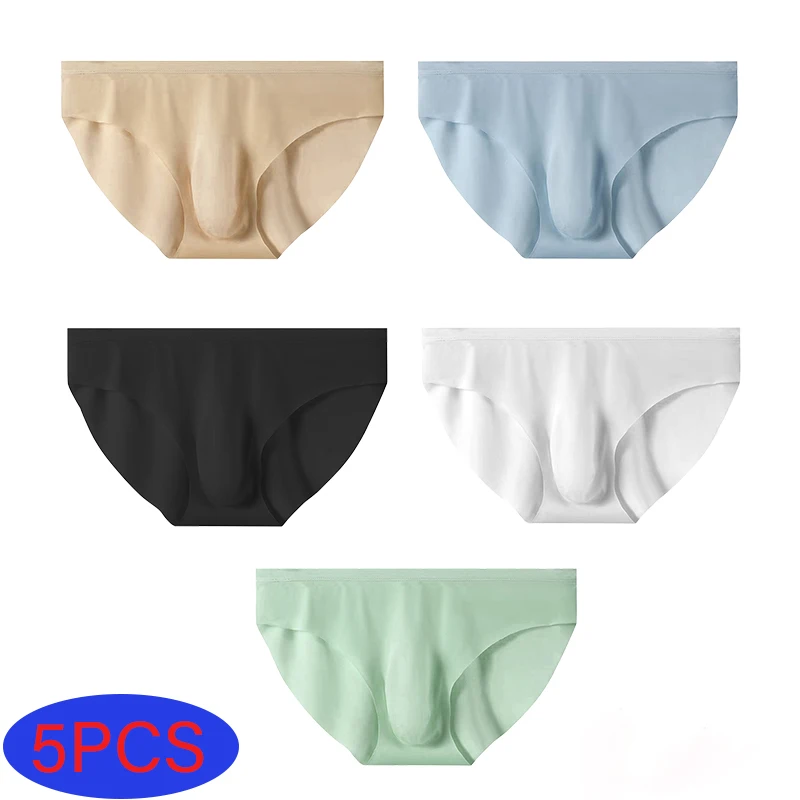5 PCS/Lot Men's Summer Ice Silk Briefs Transparent Sexy Quick-drying Trendy Breathable Underwear Ultra-thin Seamless Panties