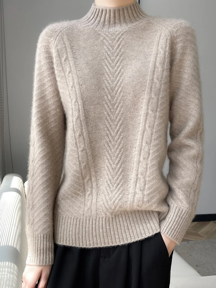 

Autumn Winter Women Sweater Thick Basic Bottoming Pullovers 100% Merino Wool Soft Cashmere Kniwear Mock-Neck New Fashion Tops