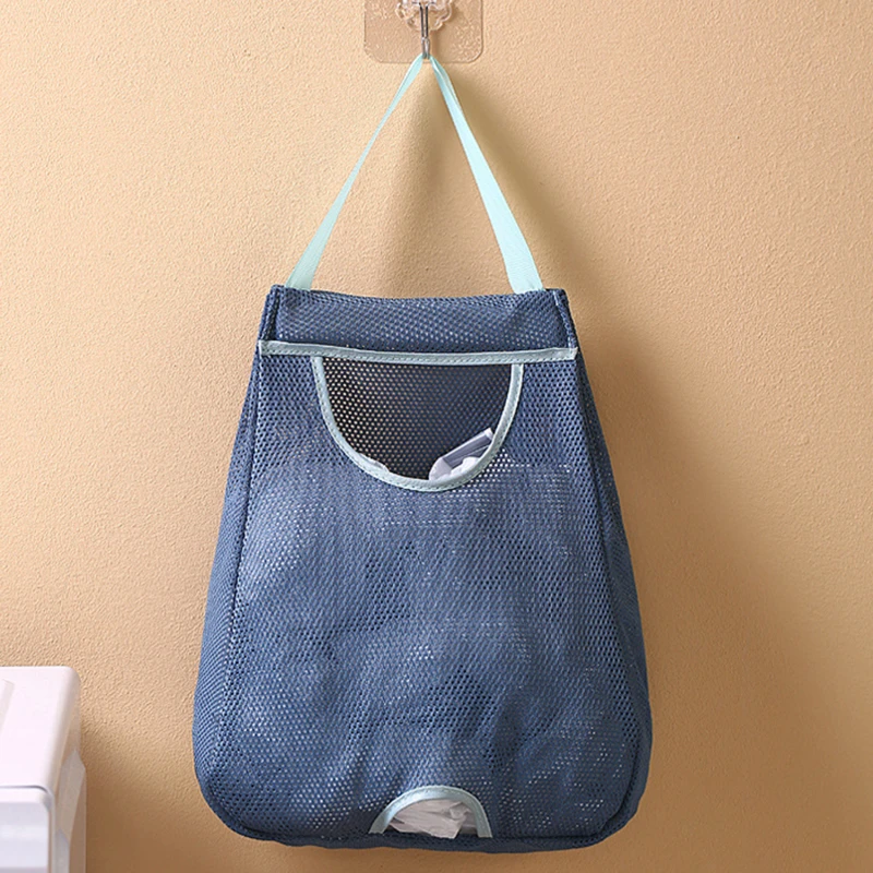 Garbage Bag Holder For Plastic Bag Wall Hanging Washable Mesh Storage Bags Plastic Dispenser Kitchen Tools