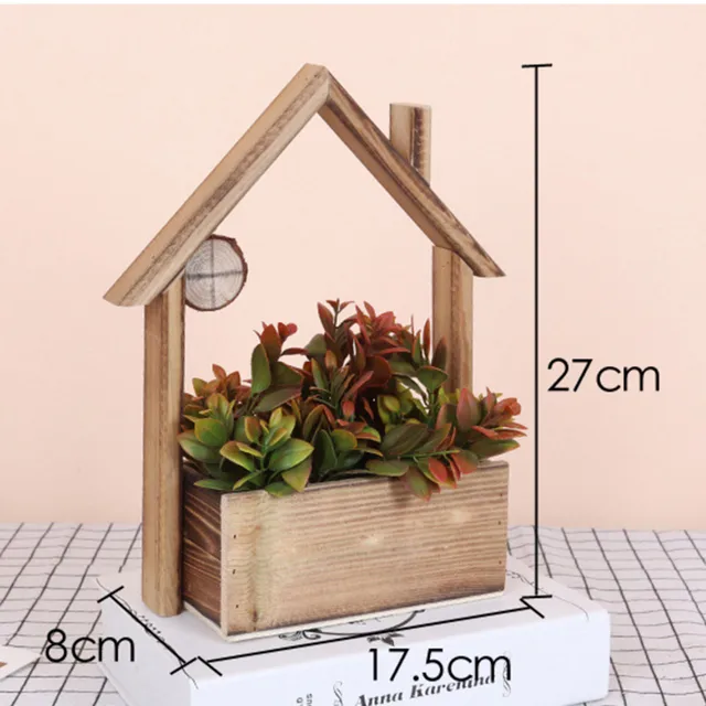 Skandináv Stílusú Falra Szerelt Fa Ház Húsos Virágcserép-Készlet Fal Függő Virágcserepfal Kosarak Otthoni Asztali Dekoráció - Image 6