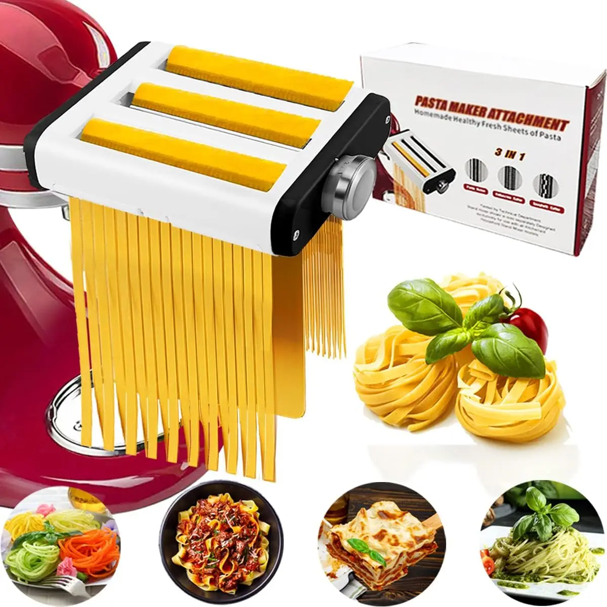 

Maker Attachment for All Mixers, Noodle Ravioli Maker Kitchen Aid Mixer Accessories 3 In 1 Including Dough Roller Spaghetti Cut