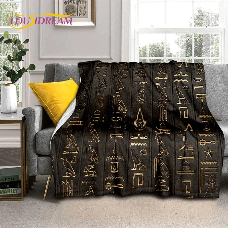 3D Egyptian Hieroglyphics Symbol Pharaoh Blanket,Soft Throw Blanket for Home Bedroom Bed Sofa Picnic Travel Office Cover Blanket 6