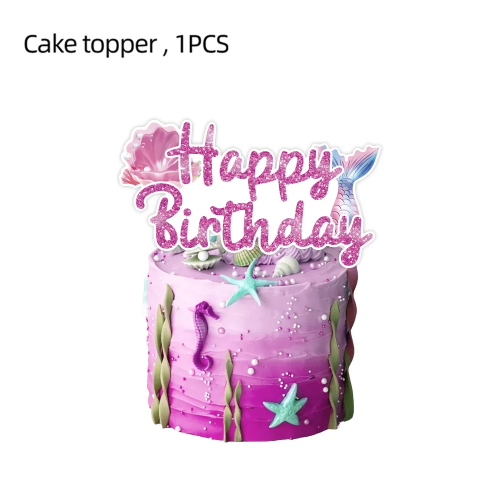 Lila Meerjungfrau Geburtstags-Tischdeko Party Mädchen Pappteller Becher Servietten Tischdecke Geburtstagsbanner für Kinder Ballonset Hintergrund – Detail 28