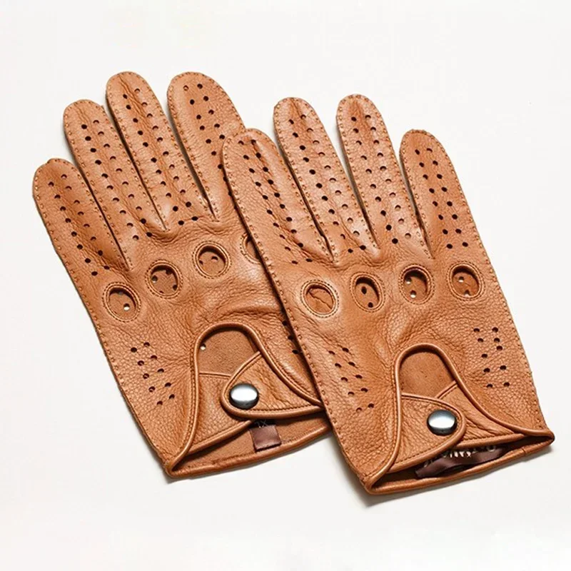 Luxury Mens Genuine Leather Gloves Sheepskin Fashion Men Black Breathable Driving Gloves For Male Mittens