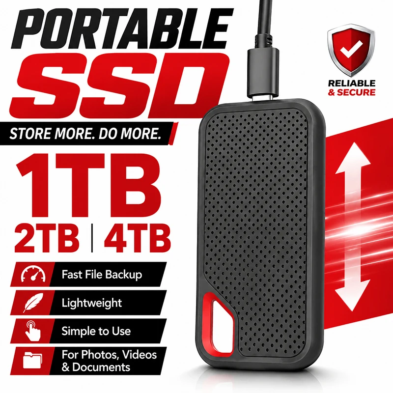 Disco Duro Externo de 1 TB, SSD Portátil de 2 TB, Disco Duro de Alta Velocidad USB-C, Dispositivo de Almacenamiento Original para Computadora Portátil/PC/Teléfono/Mac 1