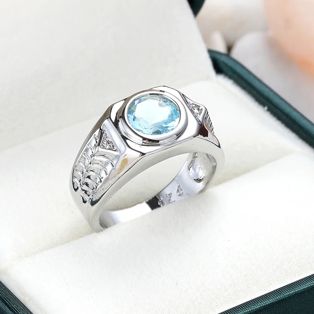 silver rings silver ring wedding rings gemstone ring men aquamarine gemstones blue zircon rings vintage wedding jewelry gifts