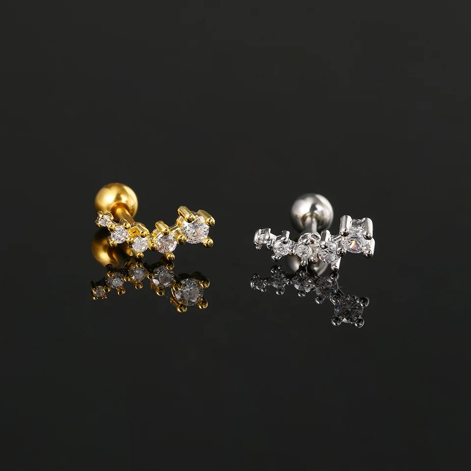 1 pz in acciaio inox CZ piccolo Piercing orecchino a bottone geometria fiore foglia Helix trago lobo orecchino cartilagine Piercing gioielli dell'orecchio  36