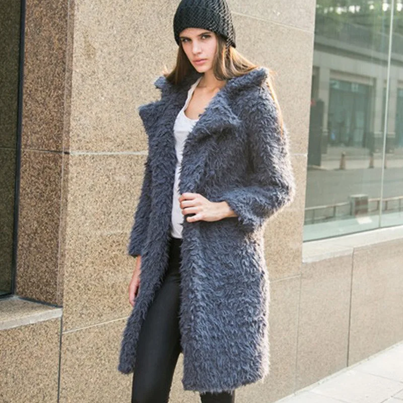 Autumn and Winter New Fashion Women's Pure Color Woolen Coat Women's Lapel Loose Dark Button Plush Mid-length Woolen Coat