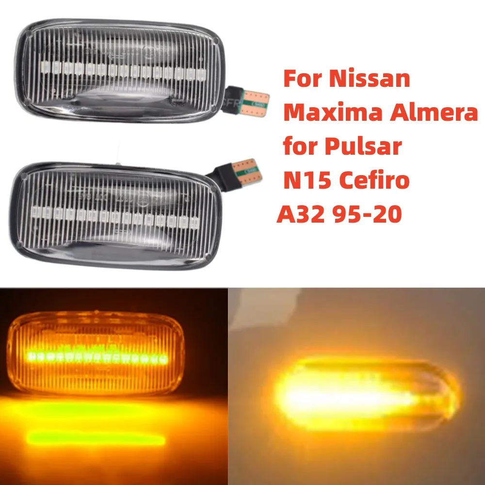

2pcs LED Dynamic Side Marker Turn Signal Lights Indicator Repeater Light For Nissan Cefiro A32 1995-2000 Almera Maxima