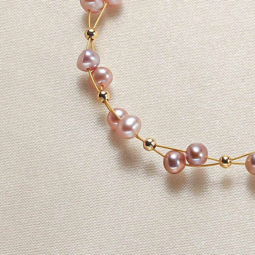 Wedding pure 18K Gold Romantic Bracelet Pearl Jewelry Double Natural Freshwater Pearl Bracelets for Women Birthday Gift