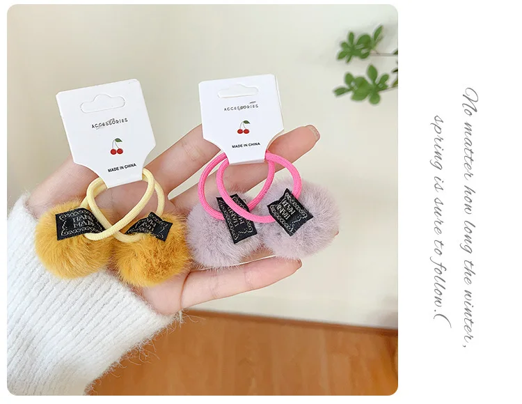 2 teile/satz Kawaii Pompom Haar Krawatte Für Mädchen Kind Elastische Plüsch Haar gummibänder Baby Rosa Ball Haar Seil kind haarbänder Nettes Geschenk – Detail 3