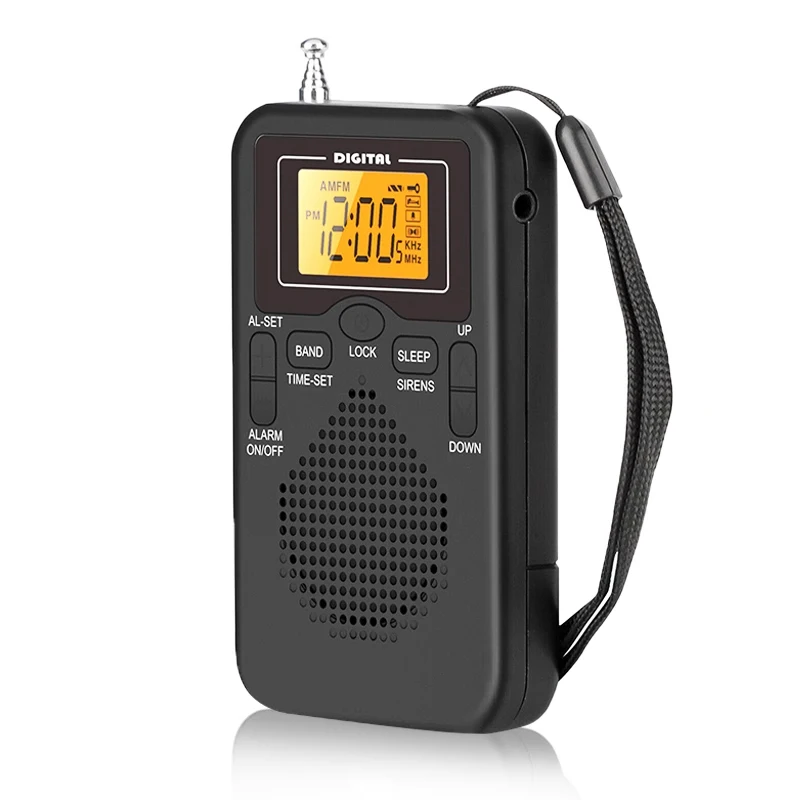 W-206 FM/AM Radio Portable Battery 2 AA Stereo Earphone LCD Display Digital Alarm Clock sleep Morning/AM indicator fm radio