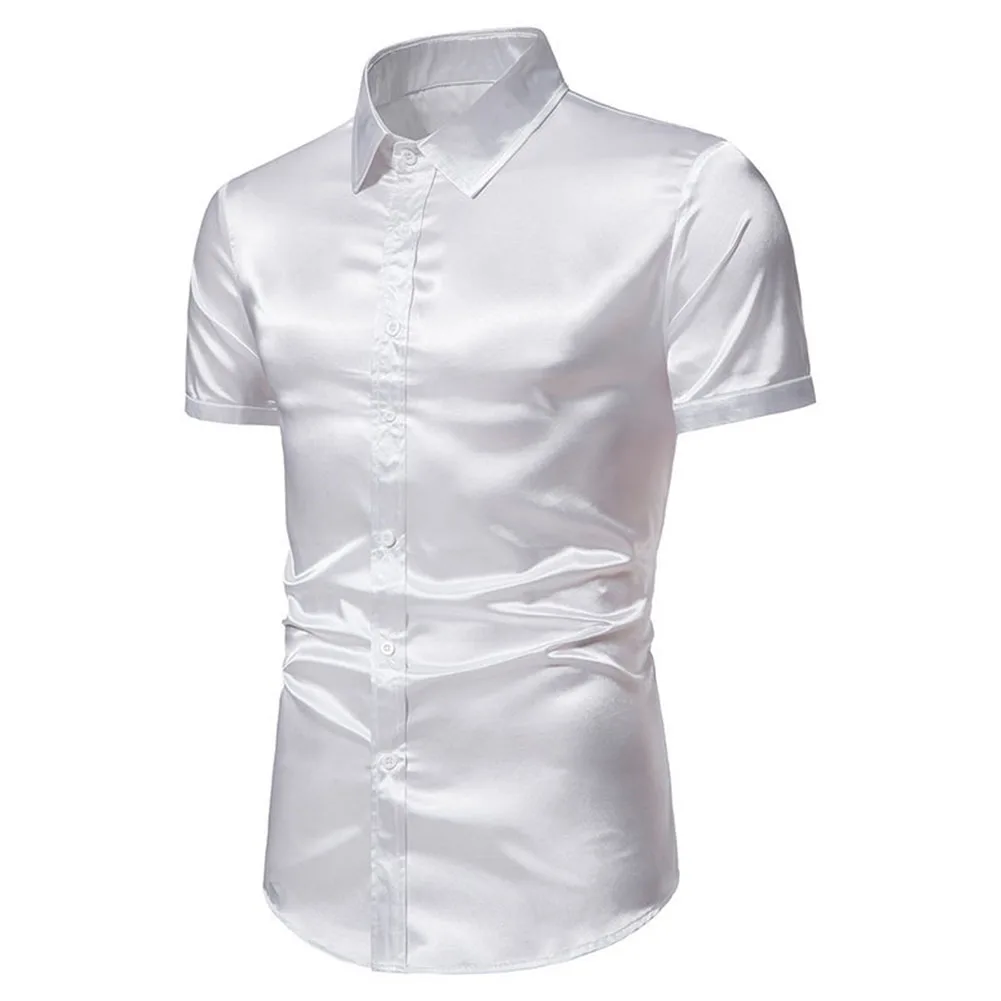 Dress Men Shirt Daily Holiday Silk Slight Stretch Solid Color Summer Tops Tuxedo Wedding Prom Casual Lapel Like