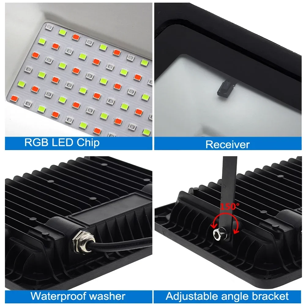LED RGB Floodlight Reflector Outdoor Lighting AC 220V 30W 50W 100W IP66 Waterproof Outdoor RGB Spotlight Garden Square Lighting
