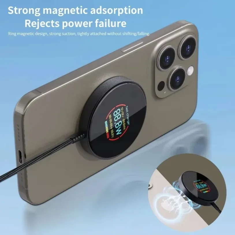 VIKEFON Phone Magnetic Wireless Charger Power&Temperature Display Smart Chargers For Magsafe iPhone 16-12 Pro Max Fast Charging
