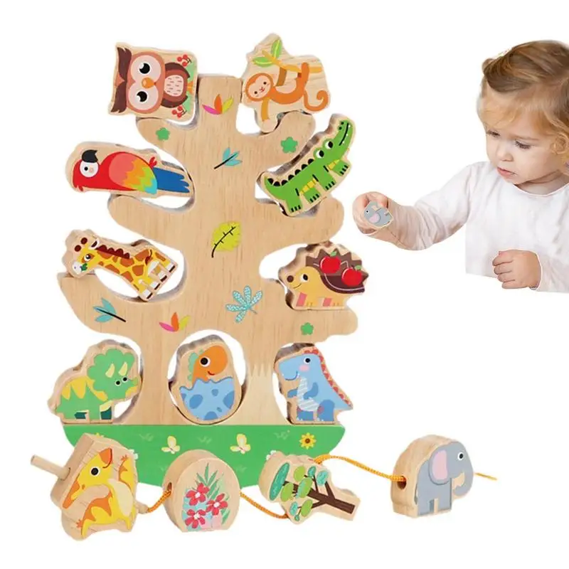 

Wooden Lacing Toy Stacking Forest Wooden Animal Balancing Game For Children And Toddler Animals Lacing Beads Threading For