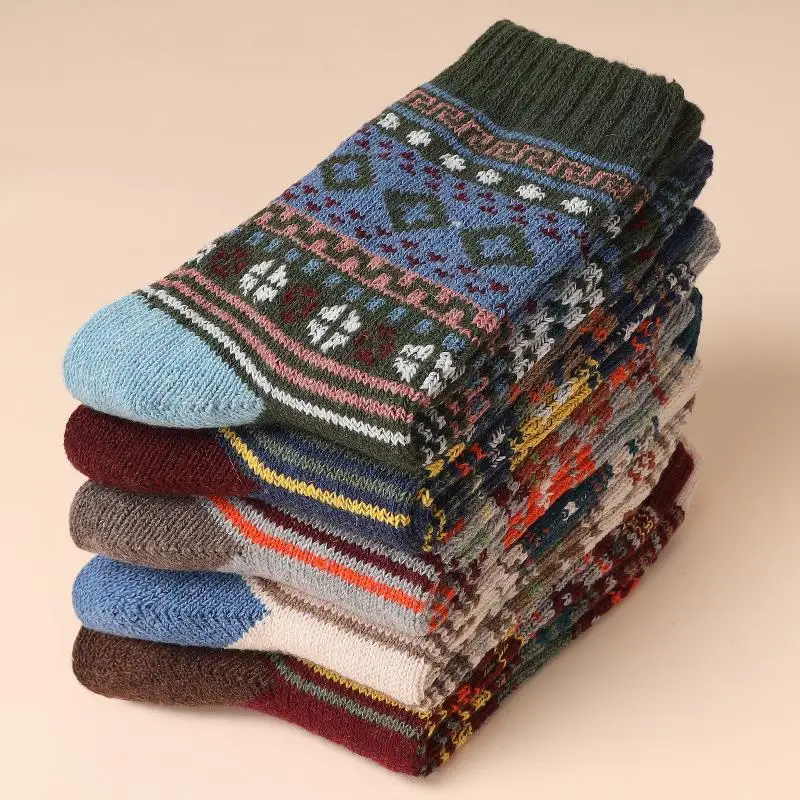 

5 Pairs Autumn Winter Warm Men's Thicken Thermal Wool Socks Fashion Casual Harajuku Spanish Socks National Style Socks for Gift