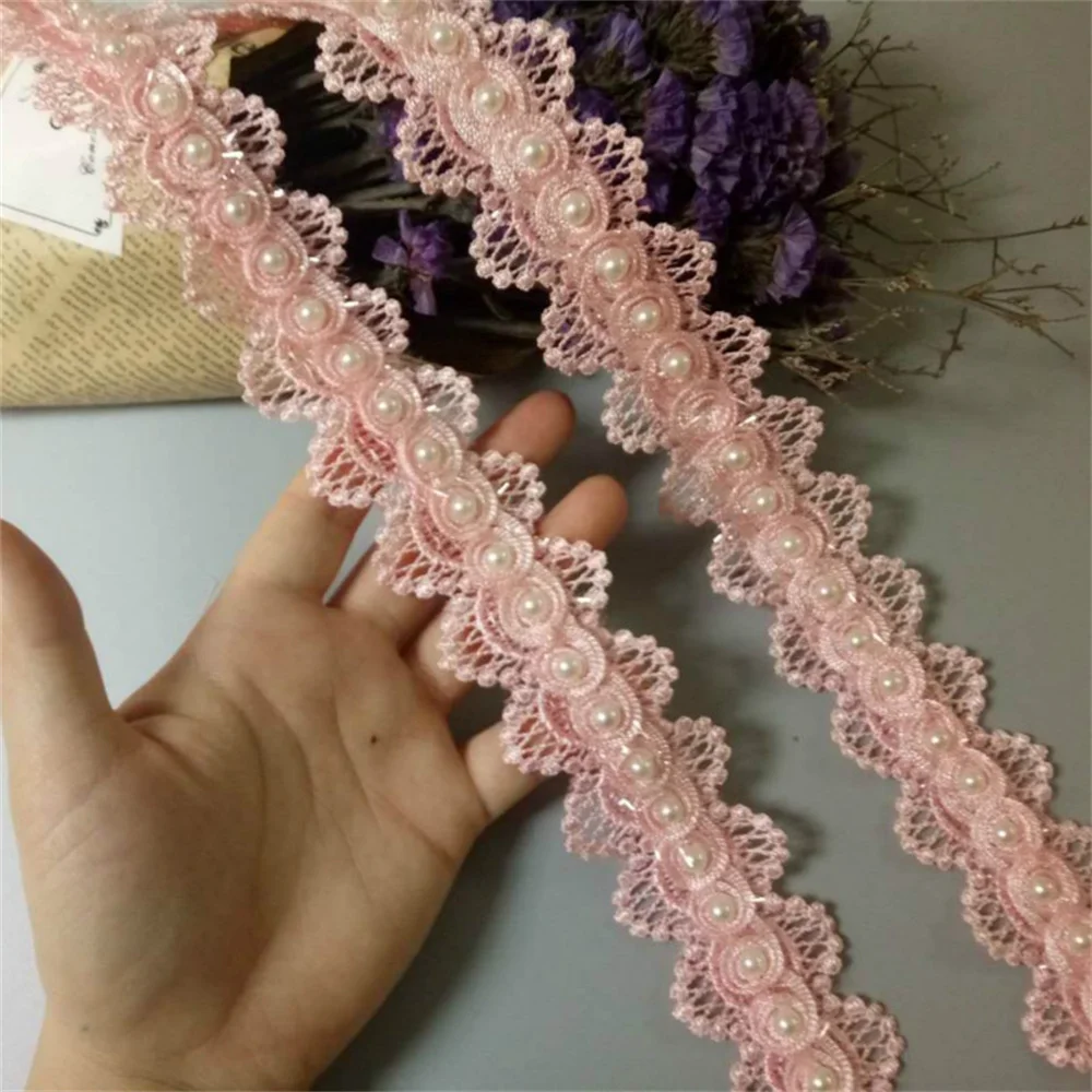 1 Yd Flower Lace Edge Trim Beaded Pearl Ribbon Gift Wedding Applique DIY Sewing 
