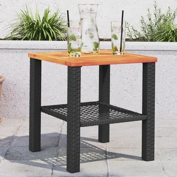 Tavolo da giardino nero 40x40x42 cm in polyrattan e legno di acacia Tavolo da giardino per esterni Tavolo da picnic Decorazione di mobili da esterno 1