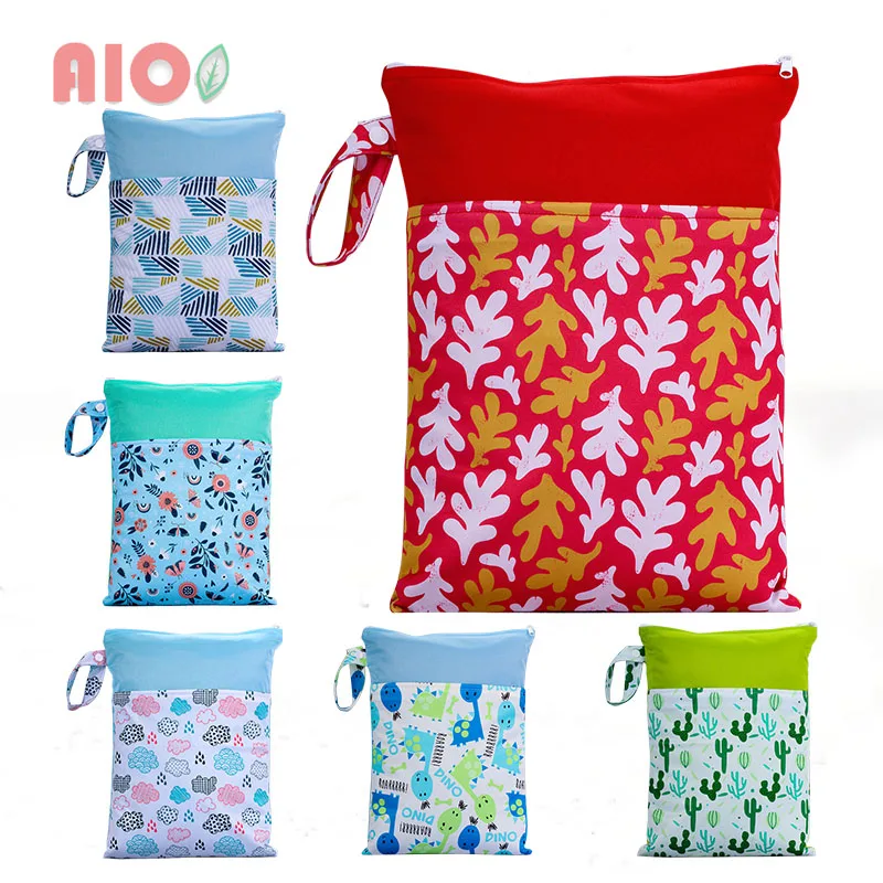

AIO 1Pcs25cmx35cm Baby Diaper Bag Wet Dry Bag With Two Zippered For Baby Diapers Nappies Waterproof Reusable Mam Bags for Baby