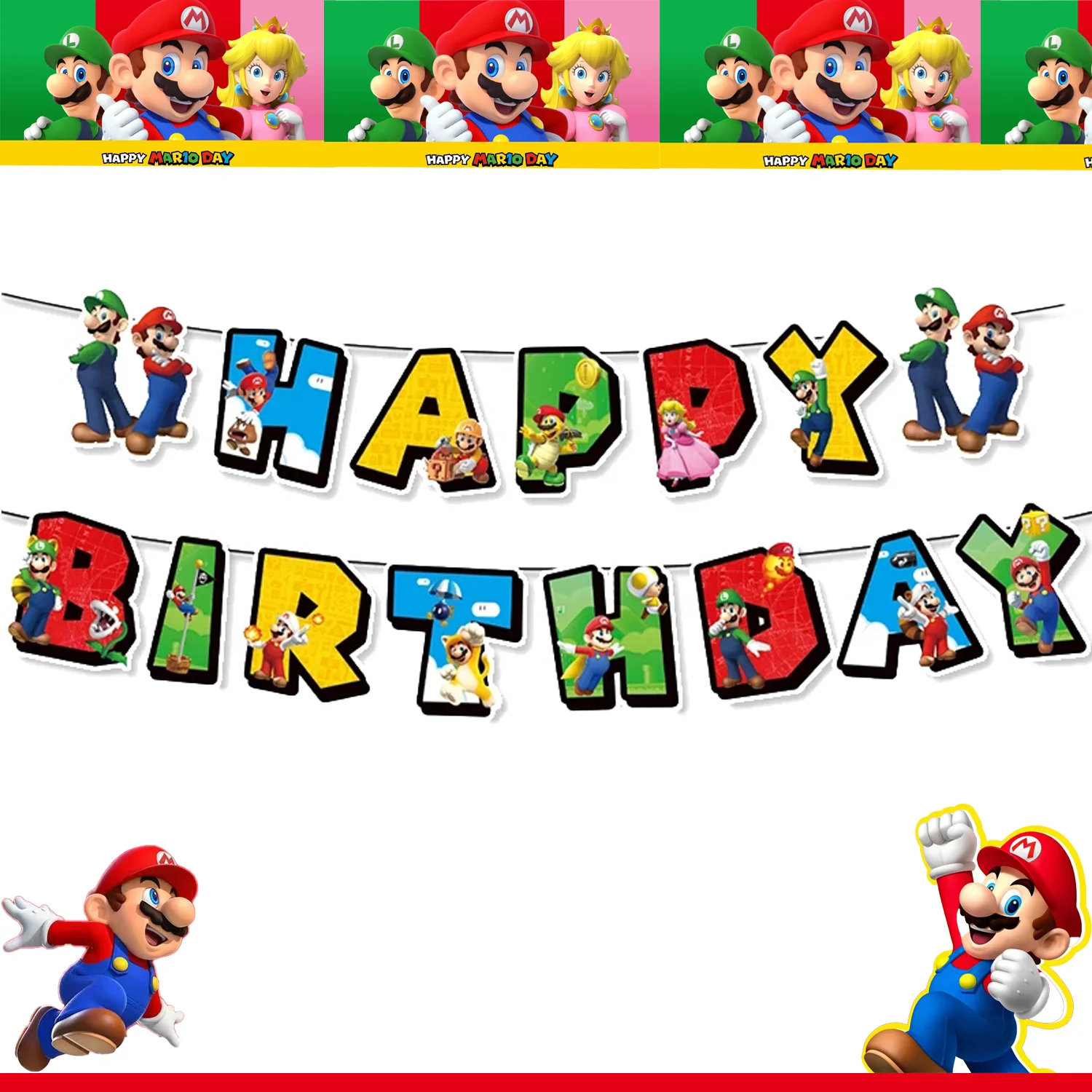 thumbnail image 1 of Nueva decoración de cumpleaños de Mario, suministros para fiestas de dibujos animados de Super Bros, vajilla desechable para niños, pegatinas, platos, globos, vasos de papel, juguetes, 1 of 5