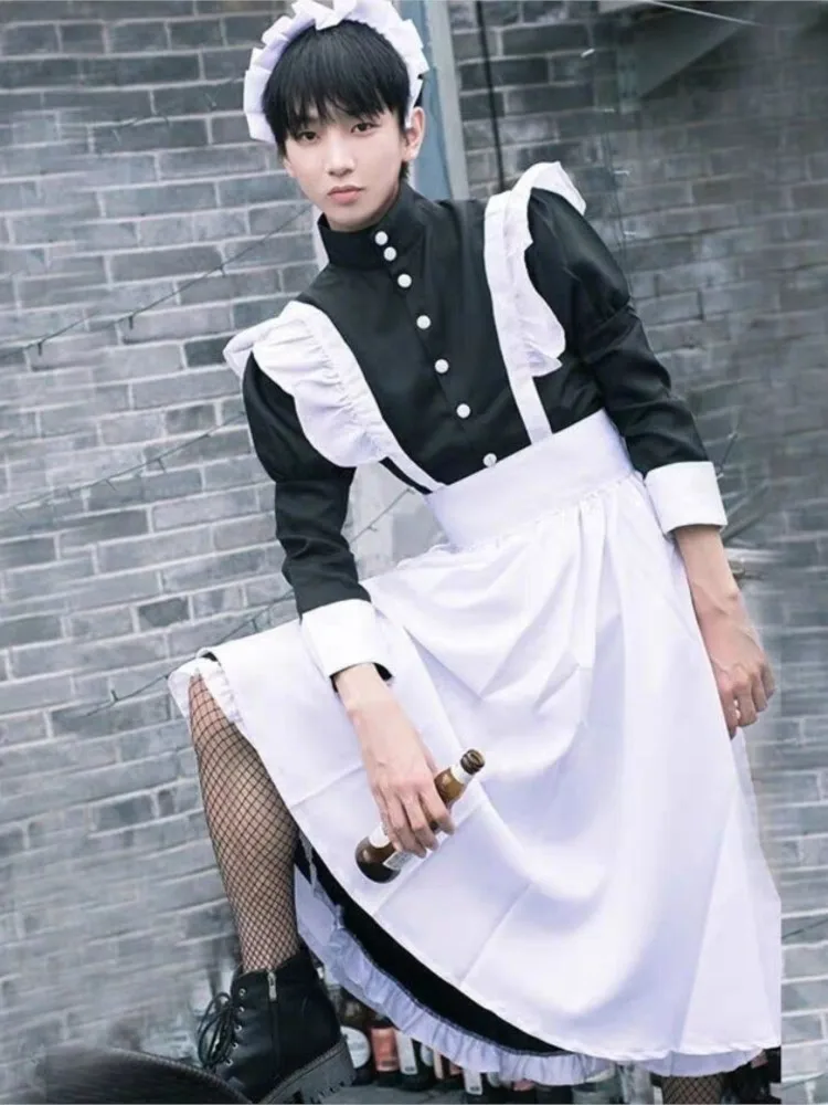 Maid Outfit Men Wear Cosplay Cute Japanese Lolita Dress Anime Maid Outfit Loli Black Dress Lolita Kawaii Gothic lolita cosplay costumes