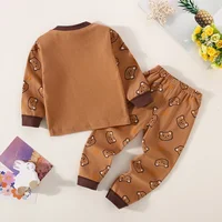 Ensemble de sous-vêtements pour garçons en coton avec lettrage et motif d'ours, haut à manches longues et pantalon assorti, ensemble pyjama 4