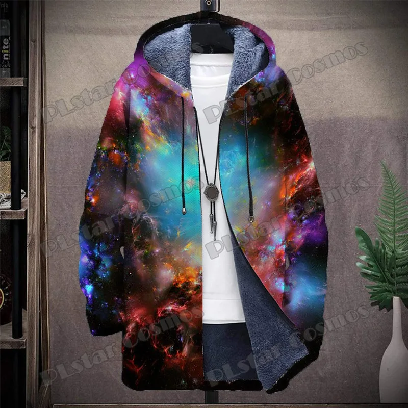 Men's Galaxy Space Colorful Nebula Pattern 3D Printing Fashion Men's Hooded Jacket Winter Casual Thick Thermal Hooded Jacket opy multi color pla 3d filament 1kg 1 75mm 100g 10m burnt titanium nebula purple twinkle glitter change color printing plastic