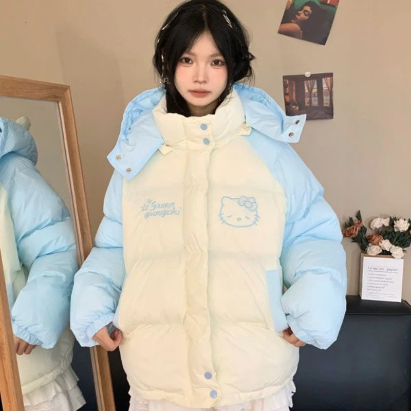 

Sanrio Hello Kitty Light Weight Down Women Short Bread Solid Korean Version Loose Cotton Padded Jacket Thickened Winter Coat