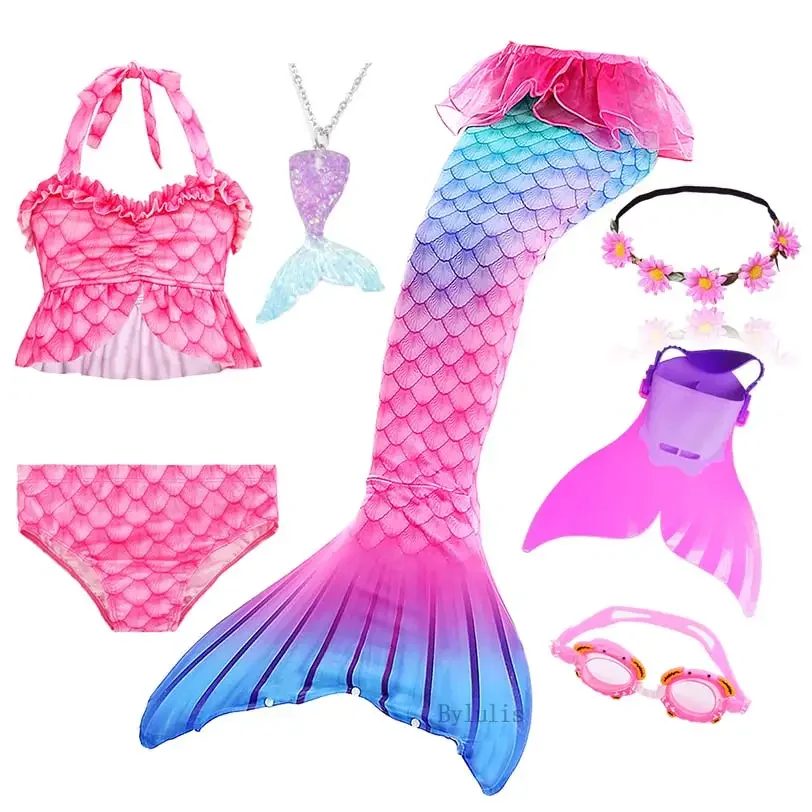 Girls Mermaid Costume Cosplay Swimsuit Bikini Set Swimming Tail For Kids can Add Monofin cosplay costume mermaid costume