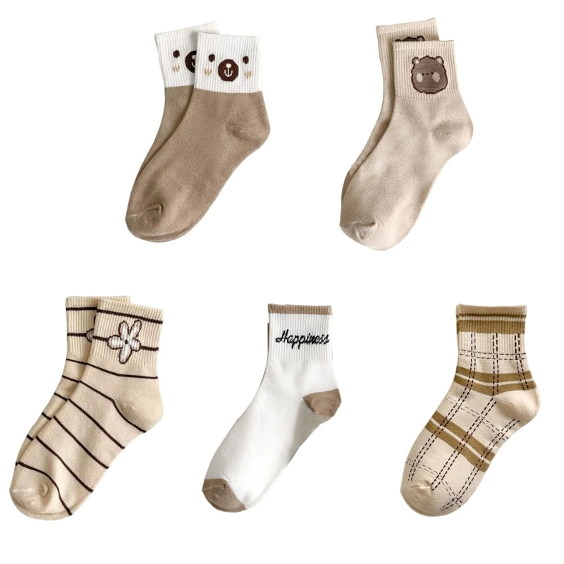 

Cute Bear Striped Socks Female Middle Tube Socks Japanese Student Socks Spring Winter Socks Streetwear Crew Socks Gift