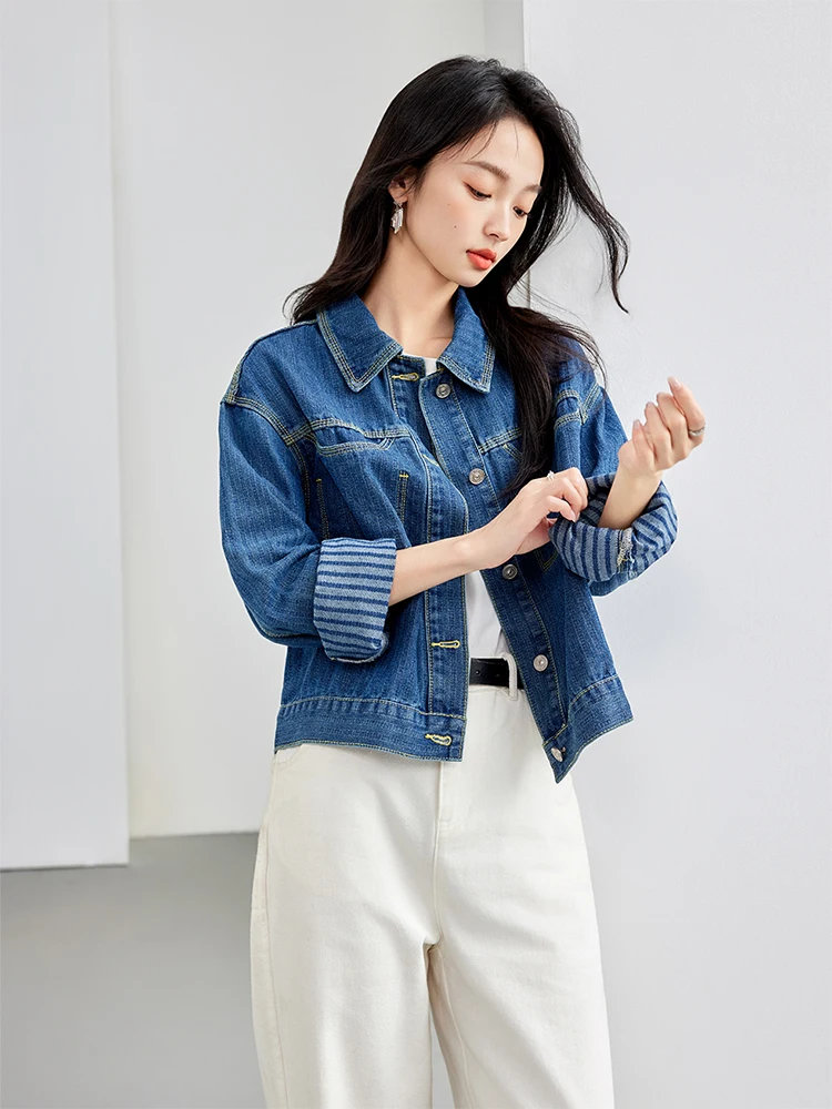 Fashion Vintage Denim Jacket Women's Single Breasted Lapel Short Coats Loose Casual Versatile Long Sleeve Jean Jacket - Image 3