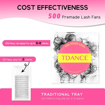 TDANCE 500 Fans Loose Fan Lashes Eyelash Extensions 5D 6D 8D 10D Pointy Base Premade Medium Stem Sharp Thin Russian VolumeLash 3