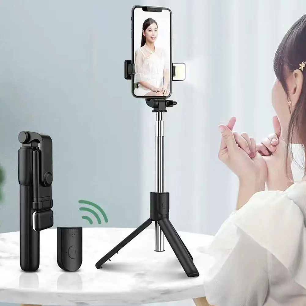 블루투스 셀카봉 삼각대 필 라이트 360 포함 ° 회전식 휴대폰 거치대 무선 리모컨 (모바일 폰 브이로그 라이브용)