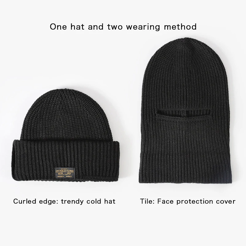 2 In 1 Full Face Cover Mask Beanie Men Winter Balaclava Hat Ski Bonnet Outdoor Cycling Earmuffs Cap Knitted Headgear