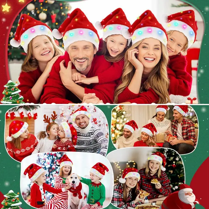 Merry Christmas LED lights Luminous Santa hat High-end plush children adult Christmas decorations supplies