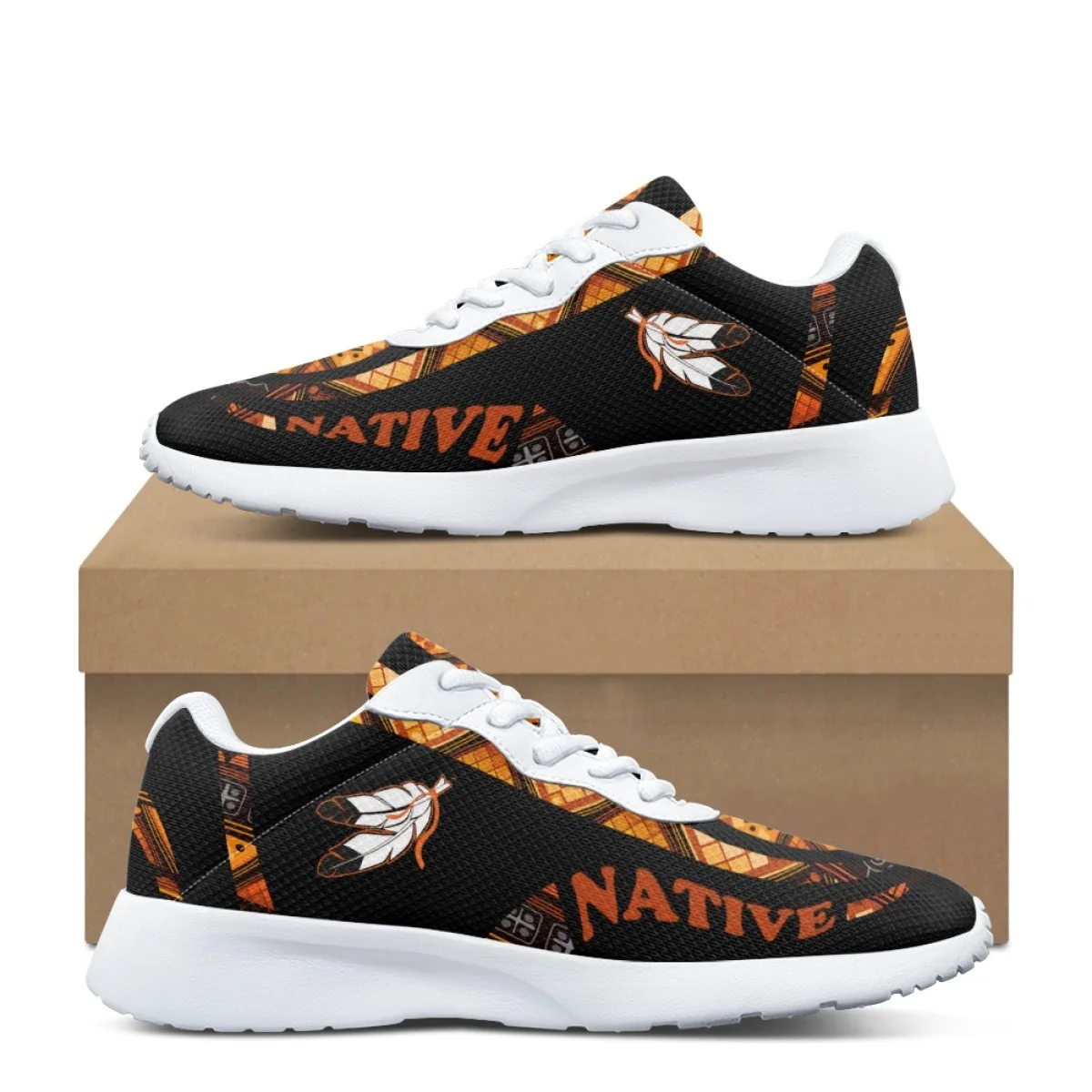 Feather Polynesia Print Fashion Sneakers for Women Brand Designer Lace Up Cozy Outdoor Sneakers Men's Training Basketball Shoes