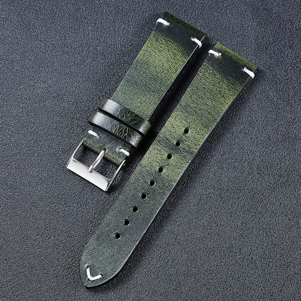 Premium Retro Oil Wax Leather Sport Watch Strap - Waterproof Quick Release Calfskin Wristband